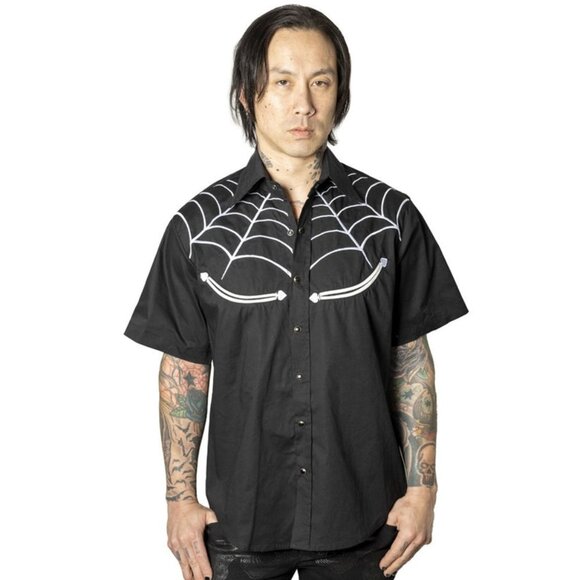 Spiderweb Black Western Button Up Men's Shirt S-M-L-XL-2XL-3XL-4XL NWT - Picture 4 of 5